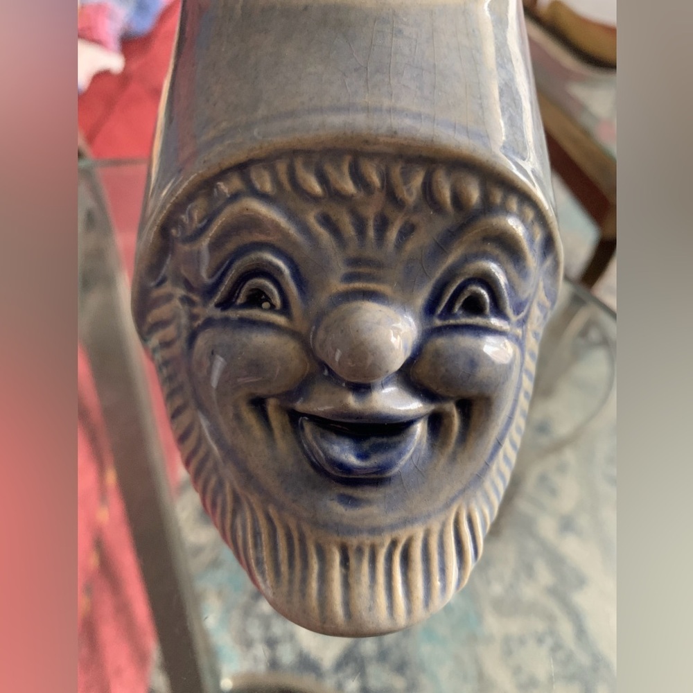 West Germany Blue Gnome Head Smiling Happy Figurine With Lid Kitchen Sugar Candy - Picture 2 of 12